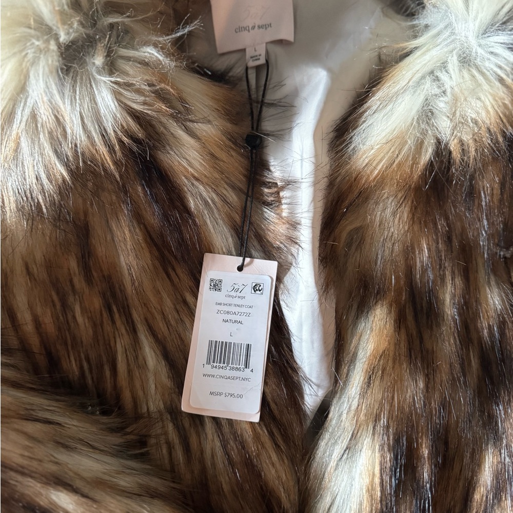 CinqASept brown Faux fur short coat with Rhinestone embellishments